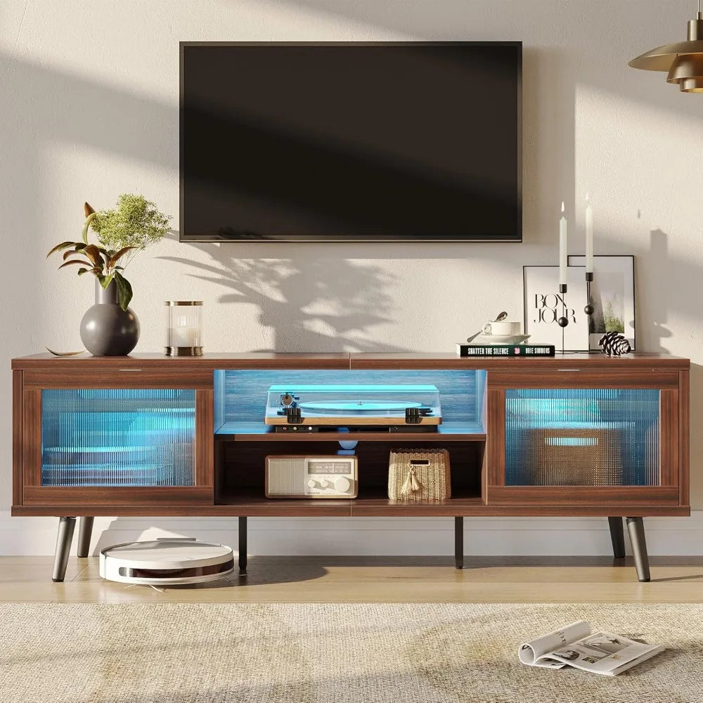 The Harlow Walnut TV Stand with LED Lighting