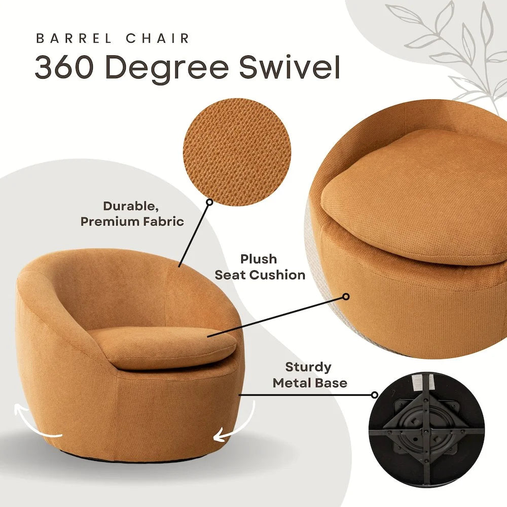 Winnie Modern Barrel Chair, 360° Swivel