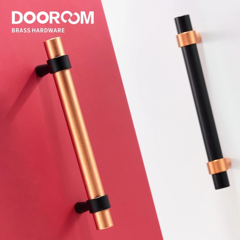 Brass Furniture Handles Modern Copper Black Pulls Cupboard Wardrobe Dresser Shoe Box Drawer Cabinet Handles Knobs