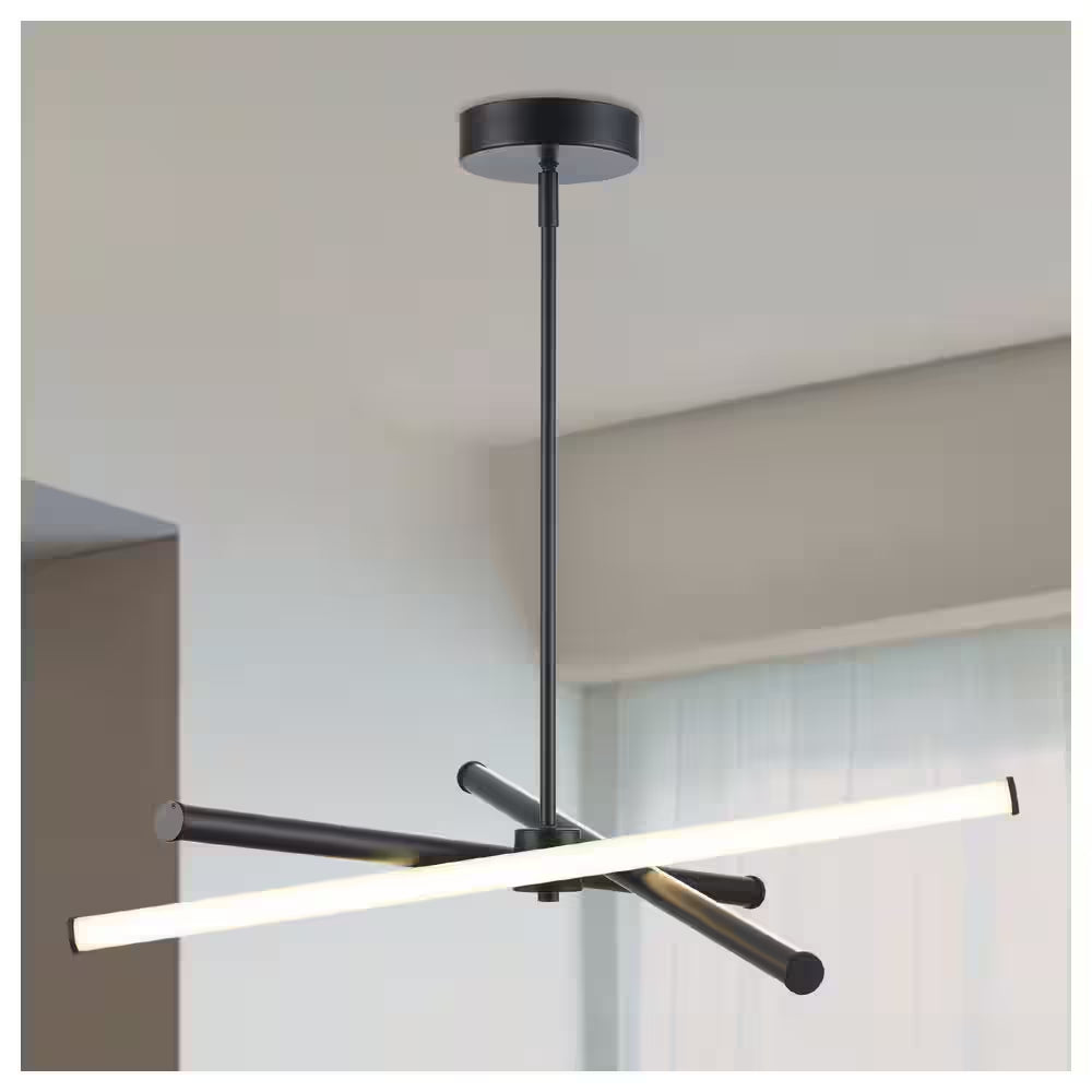 York 28 In. Modern Black Linear Integrated LED Dimmable Pendant Light Fixture with Selectable 3-CCT