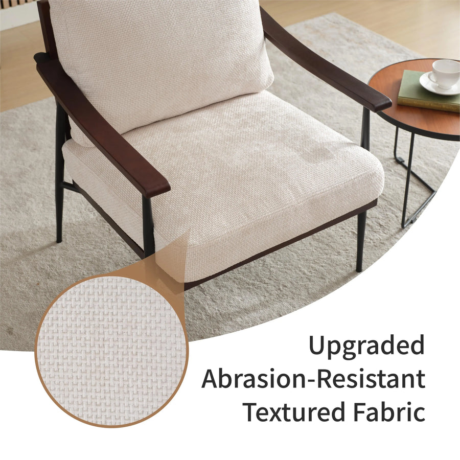 Ellington Collection | Tapered-Leg Atomic-Era Linen Accent Chair - showcasing full sculptural form and curated finish in a Mid-Century Modern living room setting.