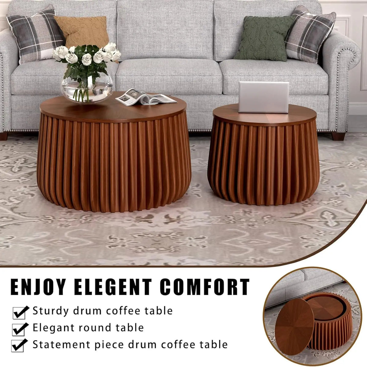 The Astoria Fluted Walnut Nesting Tables