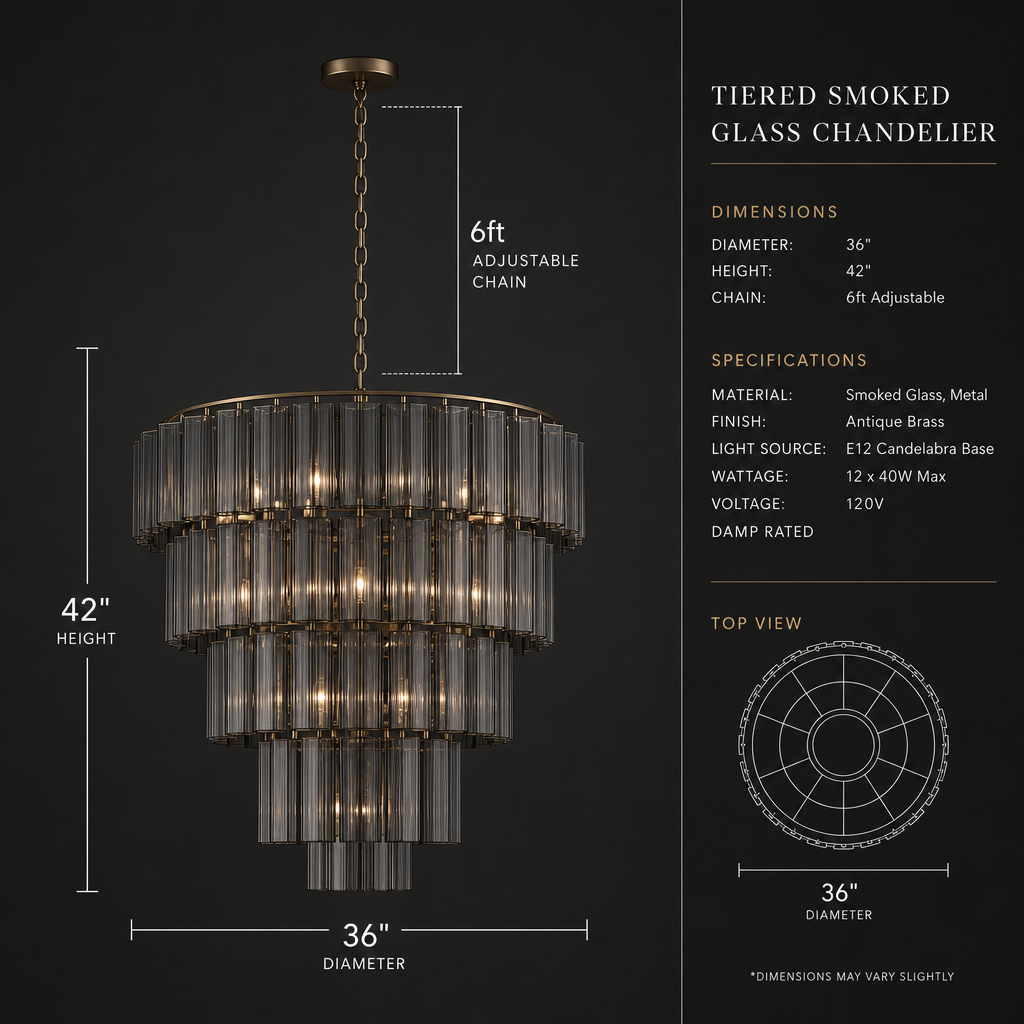 The Belmont Smoked Glass & Brass Chandelier
