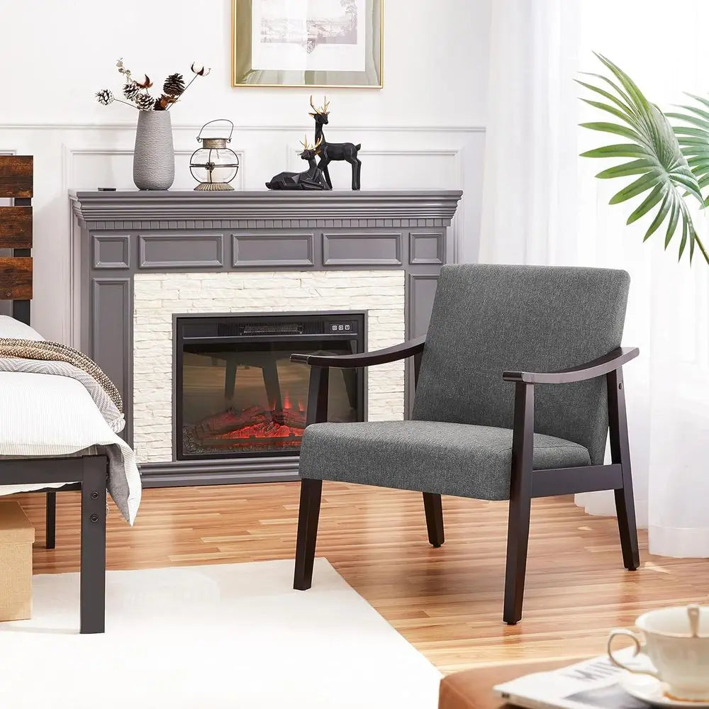 Belmont Collection | Tapered-Leg Gold-Trimmed Charcoal Upholstered Accent Duo - featuring close-up joinery and artisanal finish quality in a Mid-Century Modern living room setting.