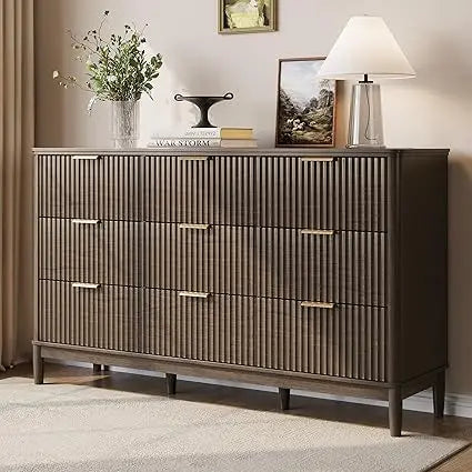 Dresden Collection | Fluted Desert-Modern Fluted Walnut Dresser - showcasing full sculptural form and curated finish in a Mid-Century Modern bedroom setting.