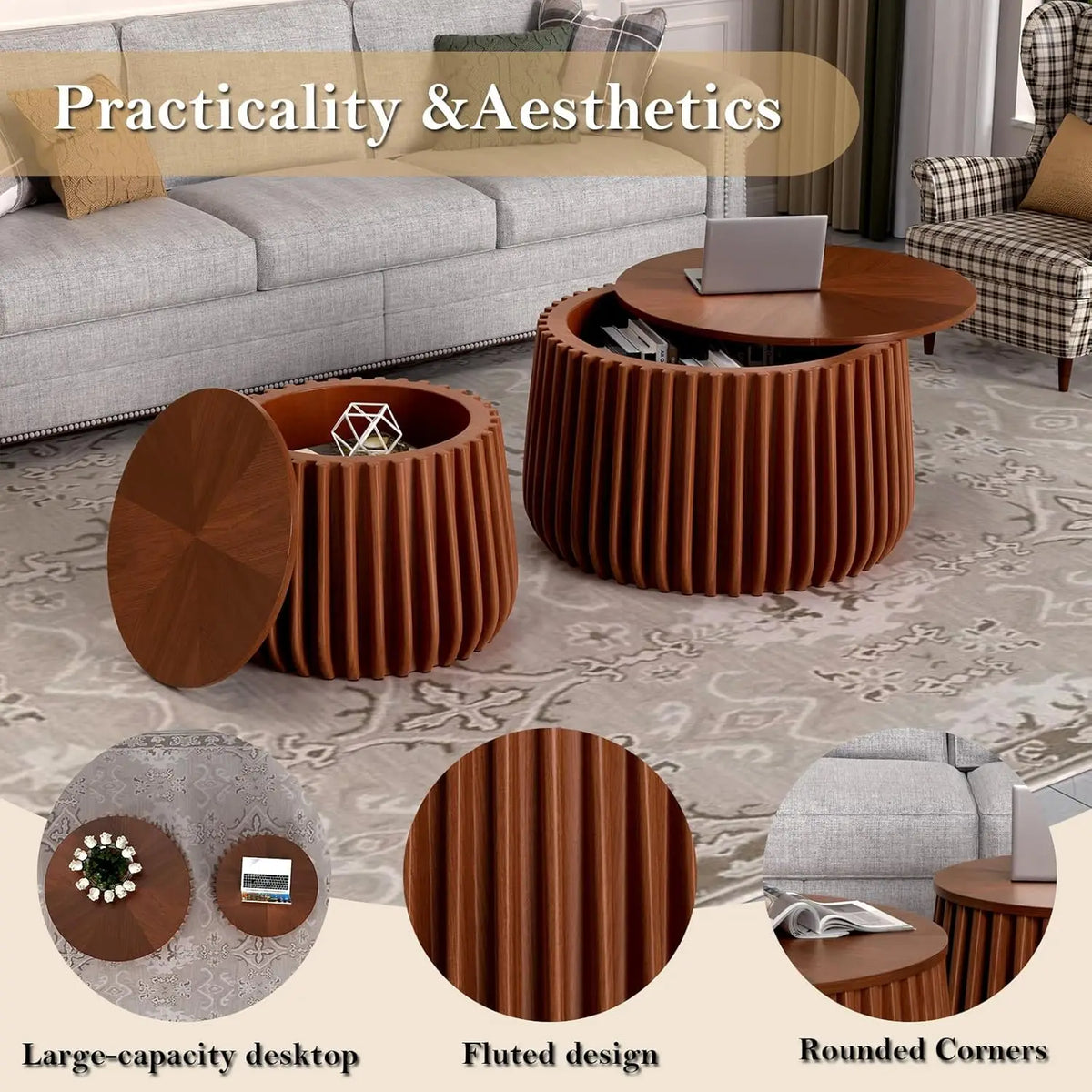 The Astoria Fluted Walnut Nesting Tables