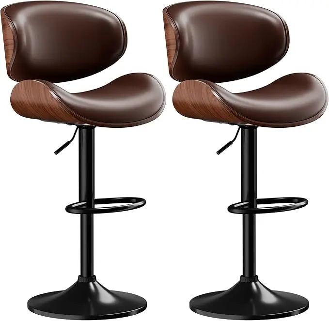 Fontaine Collection | Arched Leather-Wrapped Swivel Stools - captured in a curated lifestyle vignette in a Mid-Century Modern living room setting.