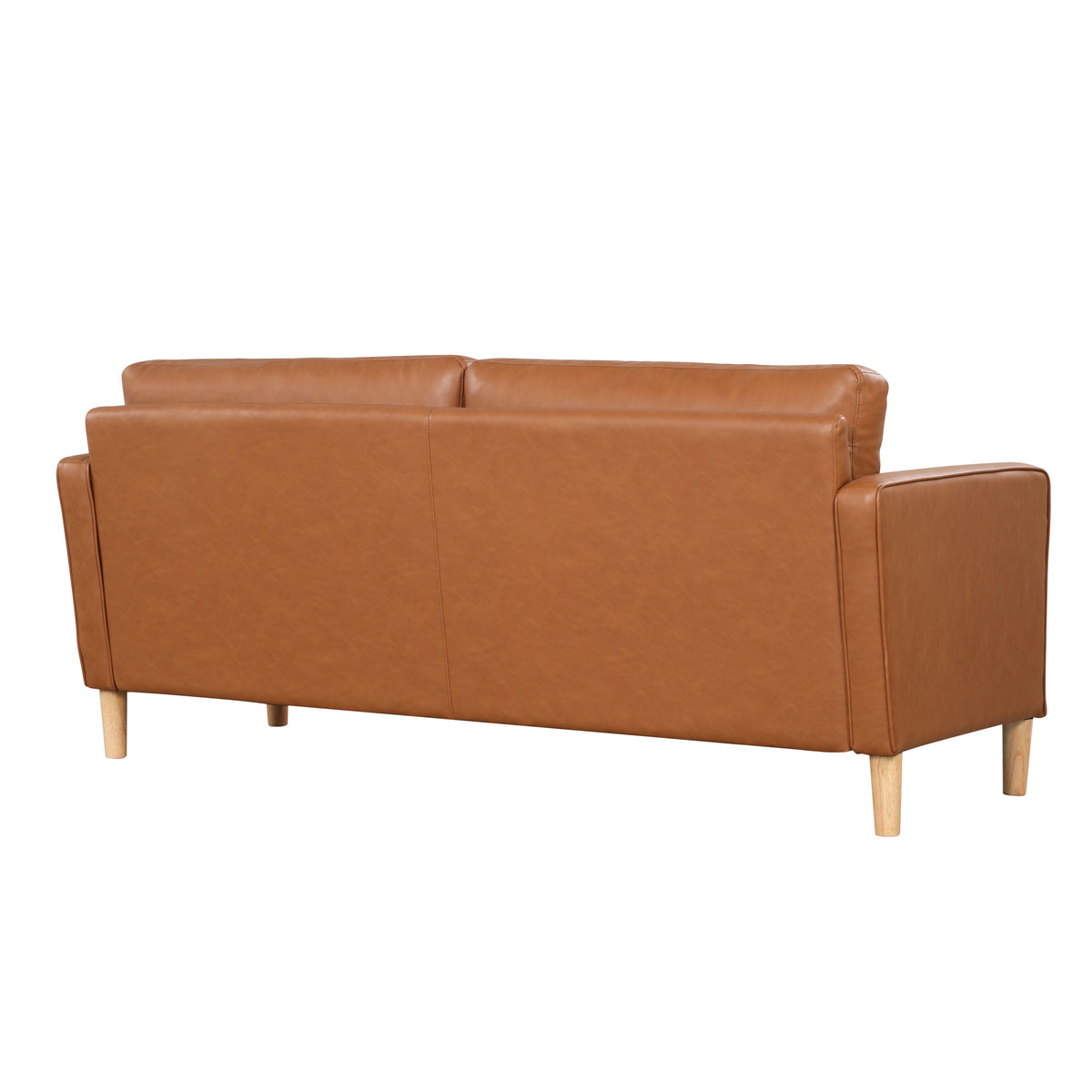 Lorelei Mid-Century Modern Sofa, Caramel Brown Faux Leather