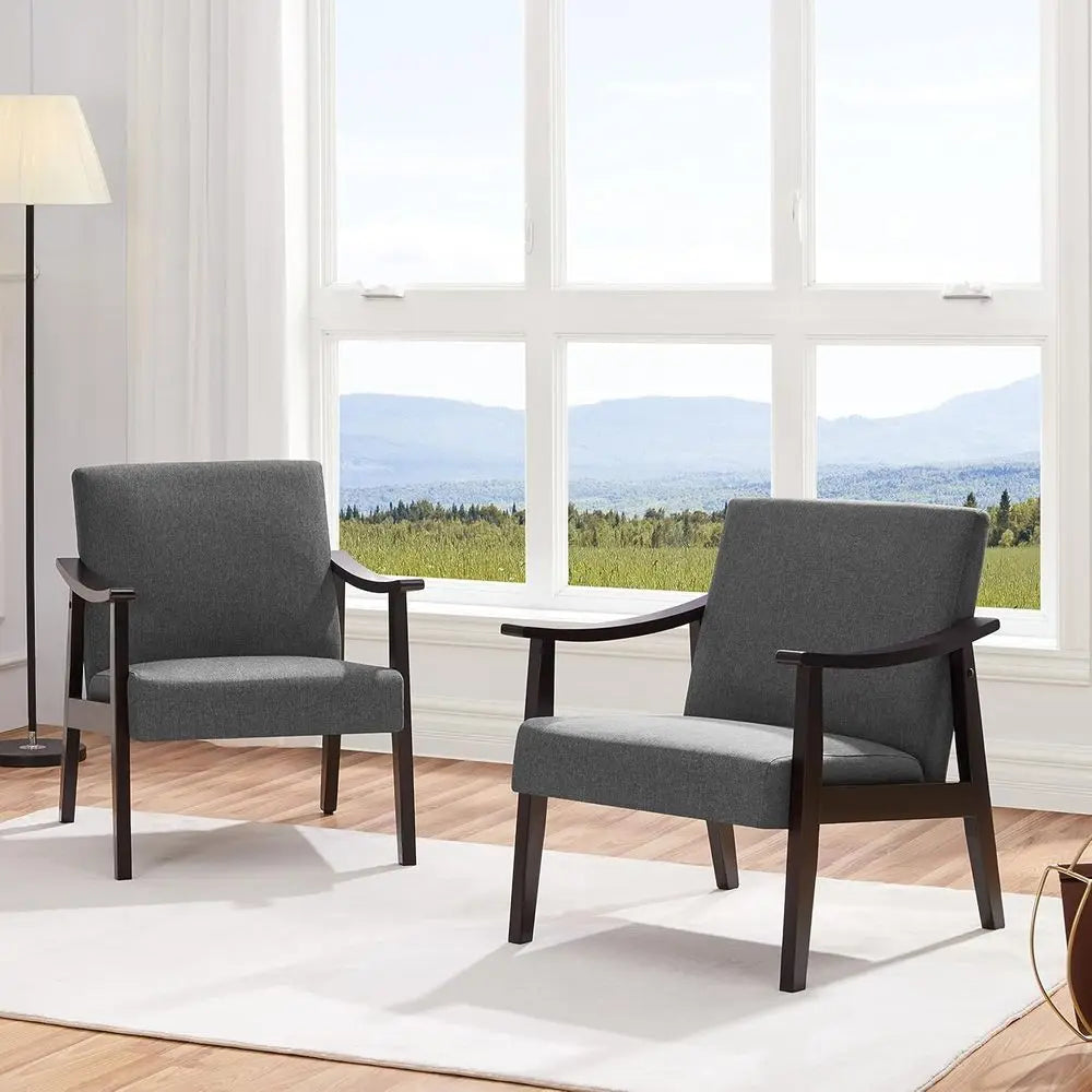 Belmont Collection | Tapered-Leg Gold-Trimmed Charcoal Upholstered Accent Duo - highlighting material texture and craftsmanship detail in a Mid-Century Modern living room setting.