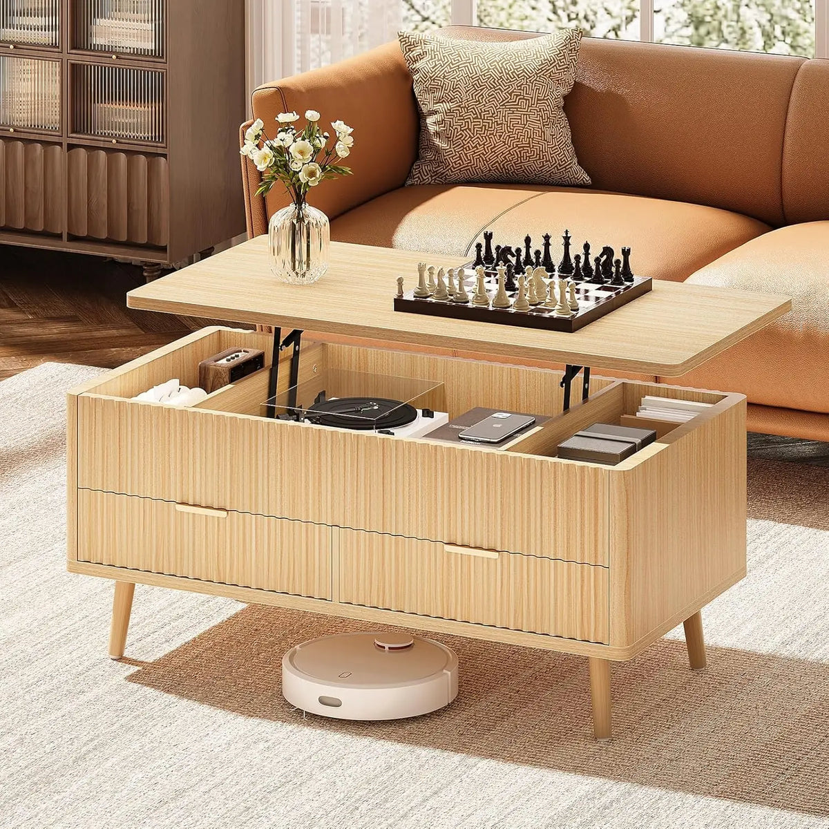 The Belmont Fluted Walnut Lift Top Coffee Table