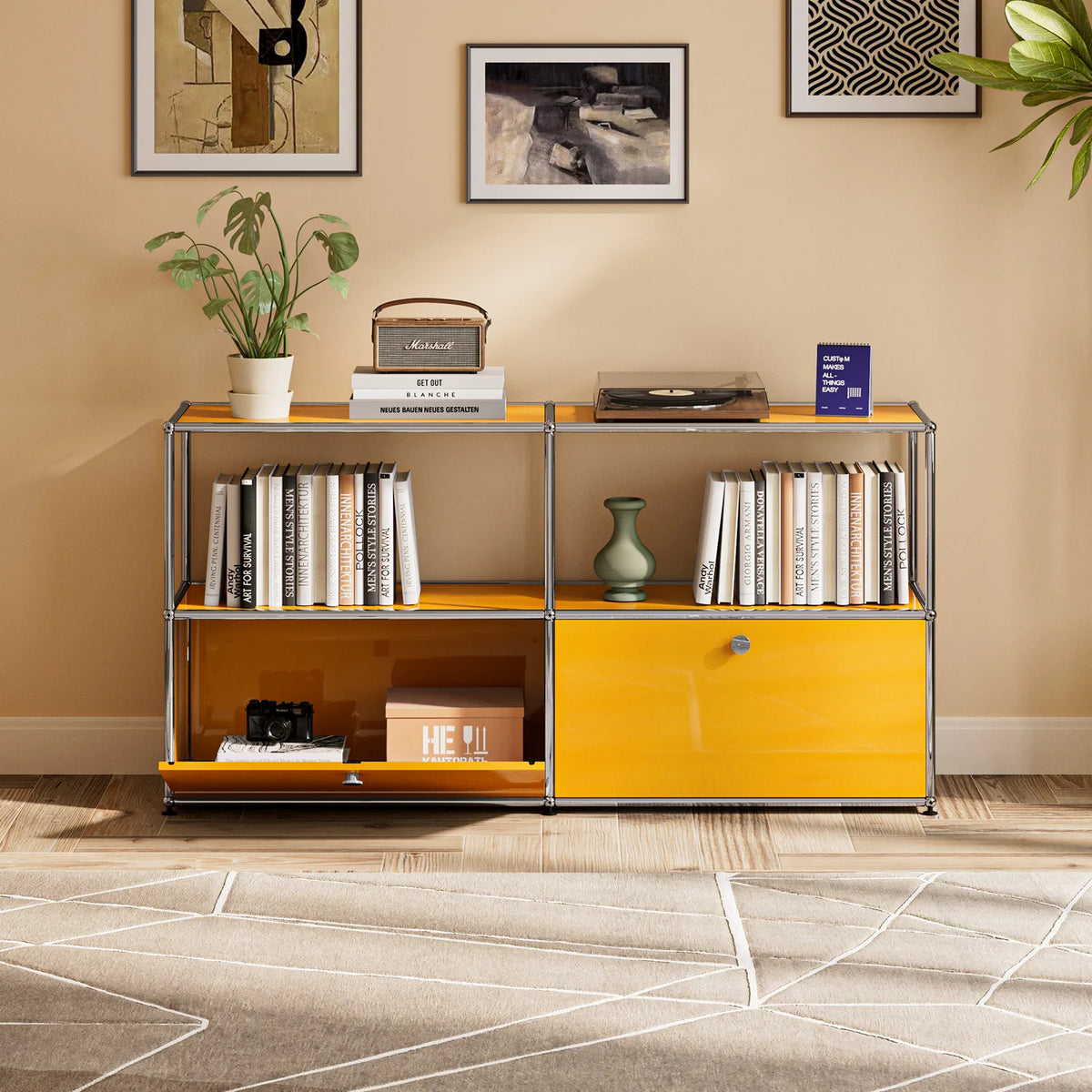 Modern Modular Metal Storage Cabinet Freestanding Sideboard Display Organizer for Living Room Bedroom Entryway Home Furniture