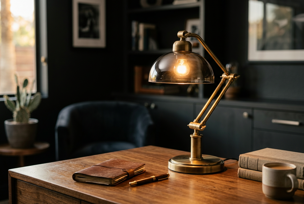 Brass Banker's Lamp with Smoked Glass | Noir Glow