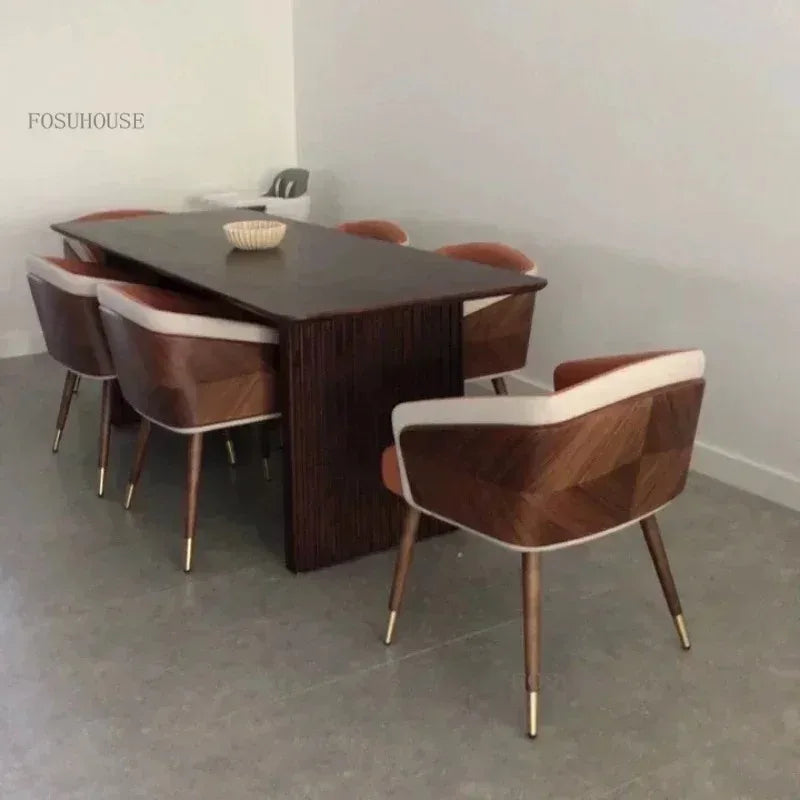 Luxury Modern Dining Chairs Wooden Backrest Armchair Minimalist Lounge Dining Chair Comfortable Dining Room Furniture
