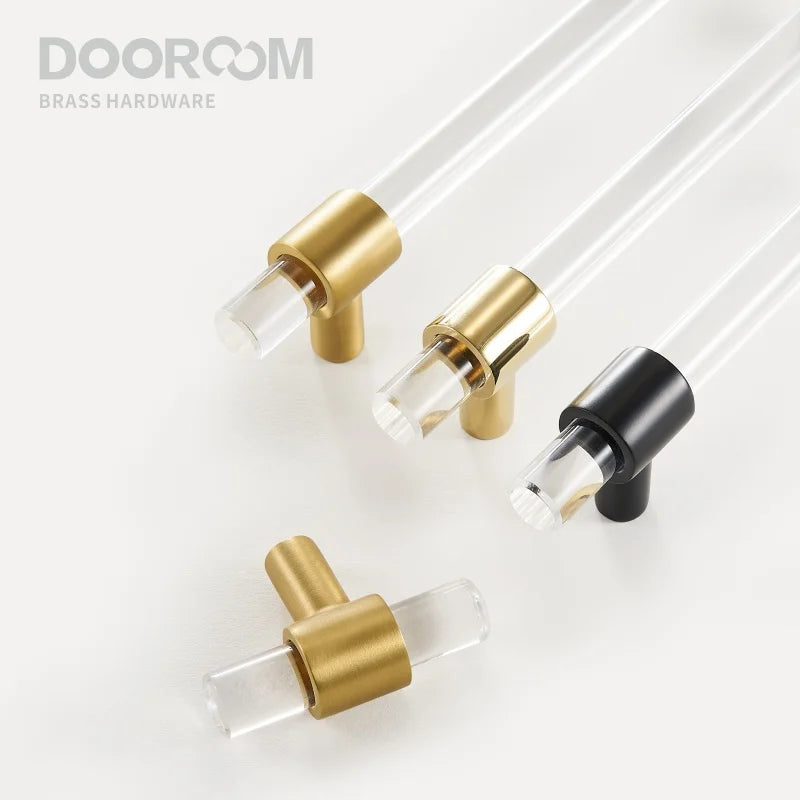Brass Acrylic Furniture Handles Modern Fashionable Long Pulls Cupboard Wardrobe Dresser Shoe Box Drawer Cabinet Knobs