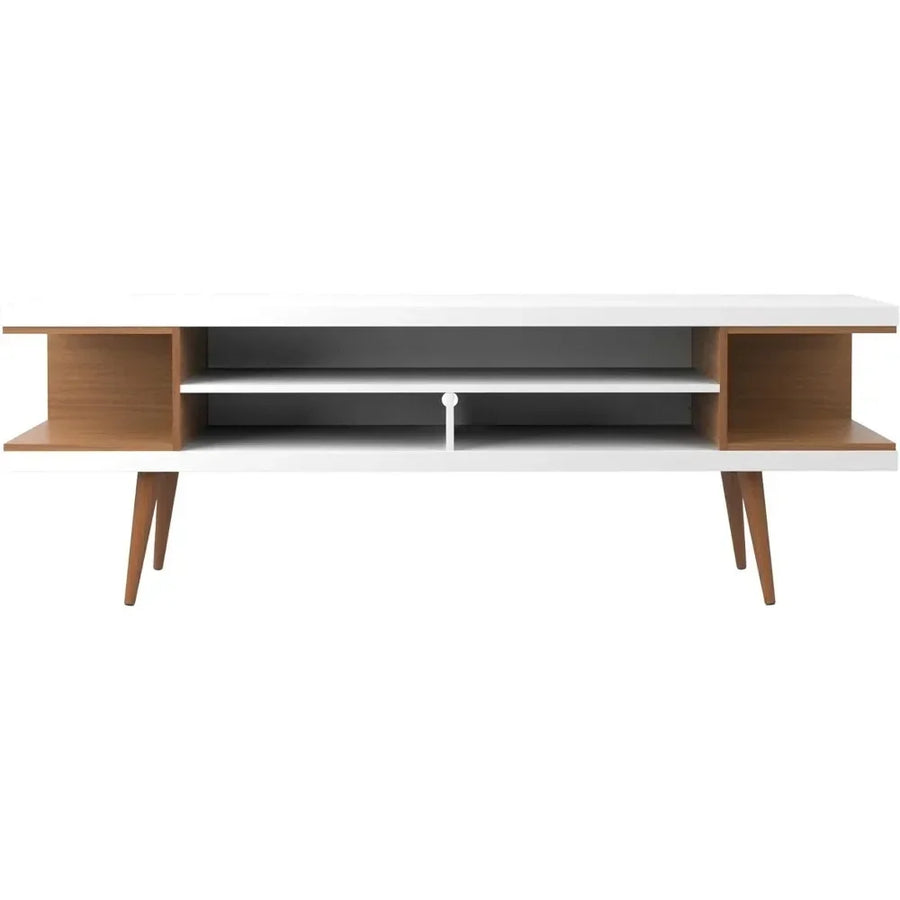 Fontaine Collection | Tapered-Leg Desert-Modern Walnut Media Console - showcasing full sculptural form and curated finish in a Mid-Century Modern entryway setting.