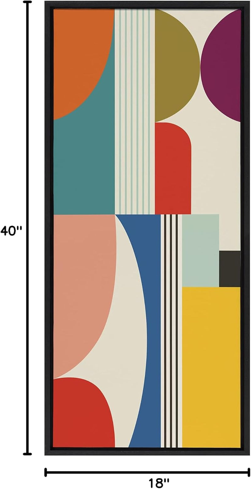 Sylvie Mid Century Modern Pattern Framed Canvas Wall Art by Rachel Lee of My Dream Wall, 18X40 Black, Colorful Abstract Art Print for Wall