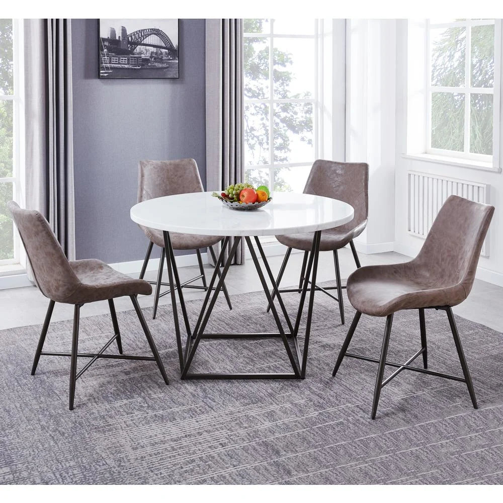 Ramona White Marble Top round Bronze Metal Base Dining Table