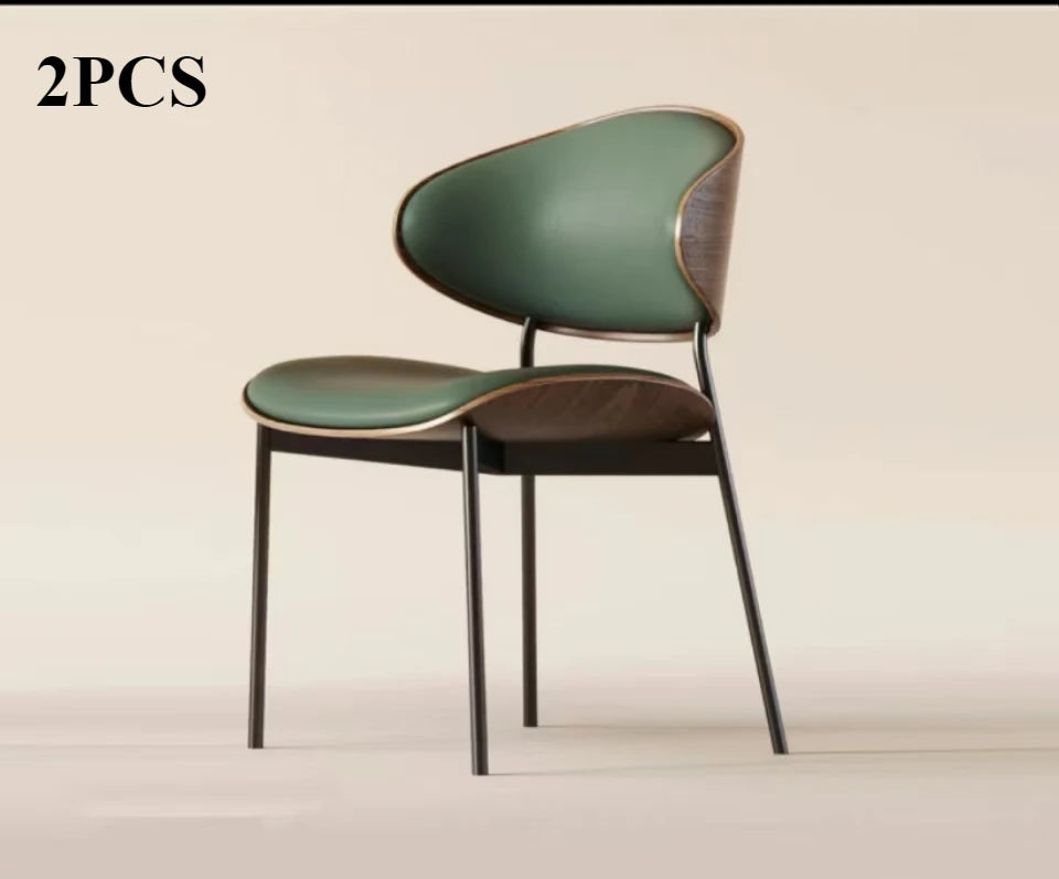Fontaine Collection | Geometric Leather-Wrapped Cognac Leather Dining Chairs - featuring close-up joinery and artisanal finish quality in a Mid-Century Modern dining room setting.