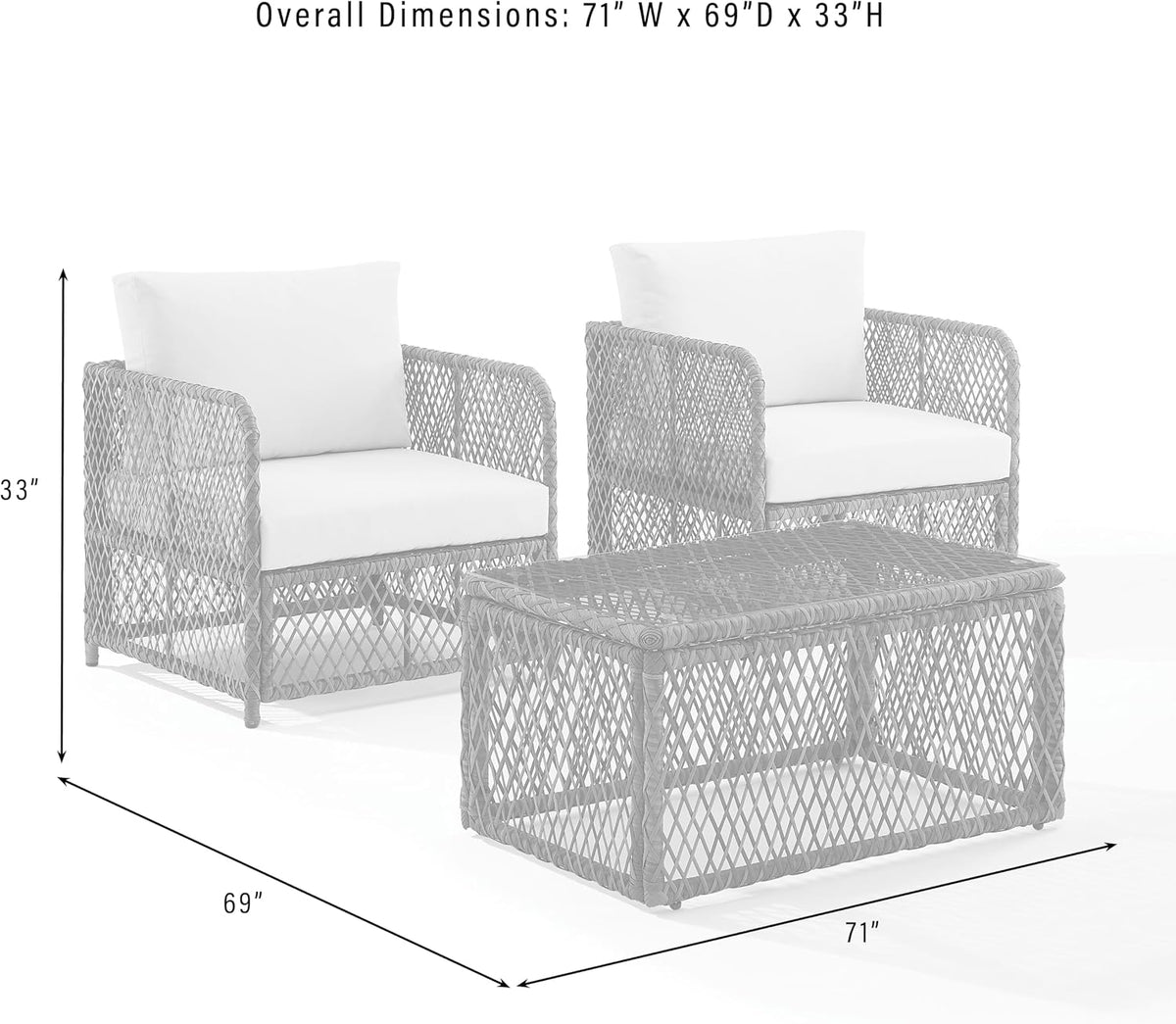 Granite Bay 3-Piece Outdoor Chair and Coffee Table, Modern Wicker Patio Furniture, Porch, Deck, Creme