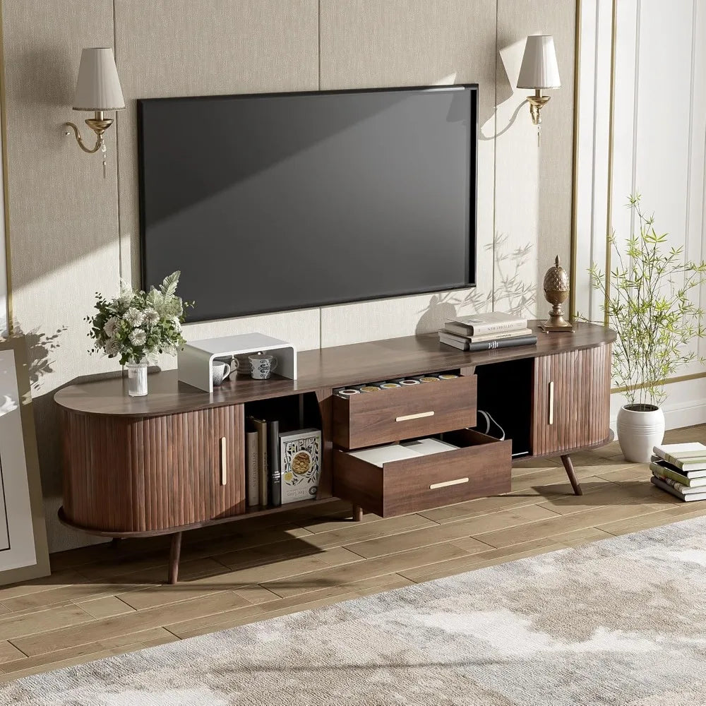 Dresden Collection | Fluted Drawer Walnut Console - revealing tonal warmth and surface patina under ambient light in a Mid-Century Modern entryway setting.