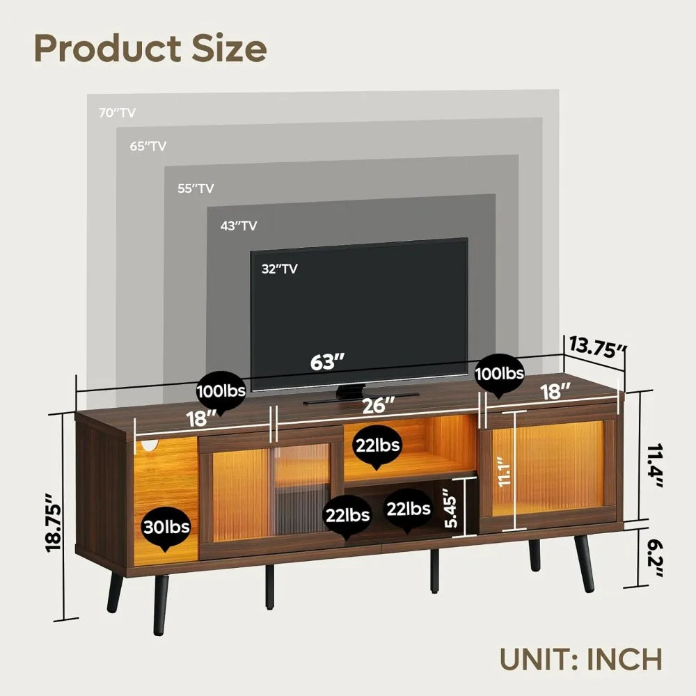 The Harlow Walnut TV Stand with LED Lighting
