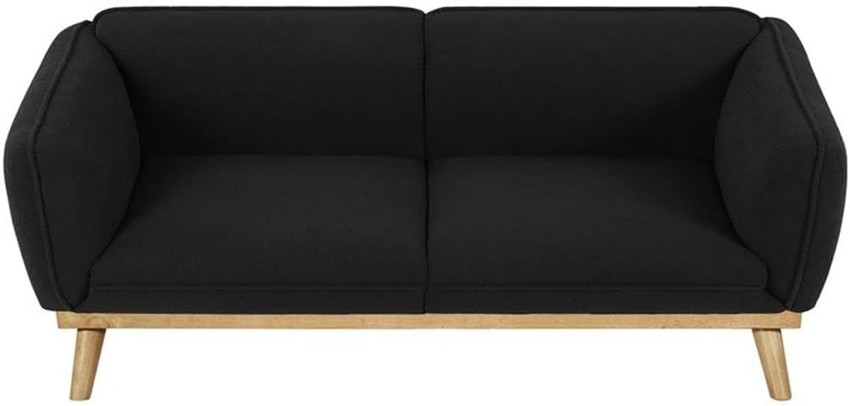 Meridian Furniture 159Black-S Nolita Collection Mid-Century Modern Boucle Fabric Upholstered Sofa with Rich Black Boucle Fabric, Natural Finish Solid Wood Base, 82" W X 32.5" D X 32" H, Black