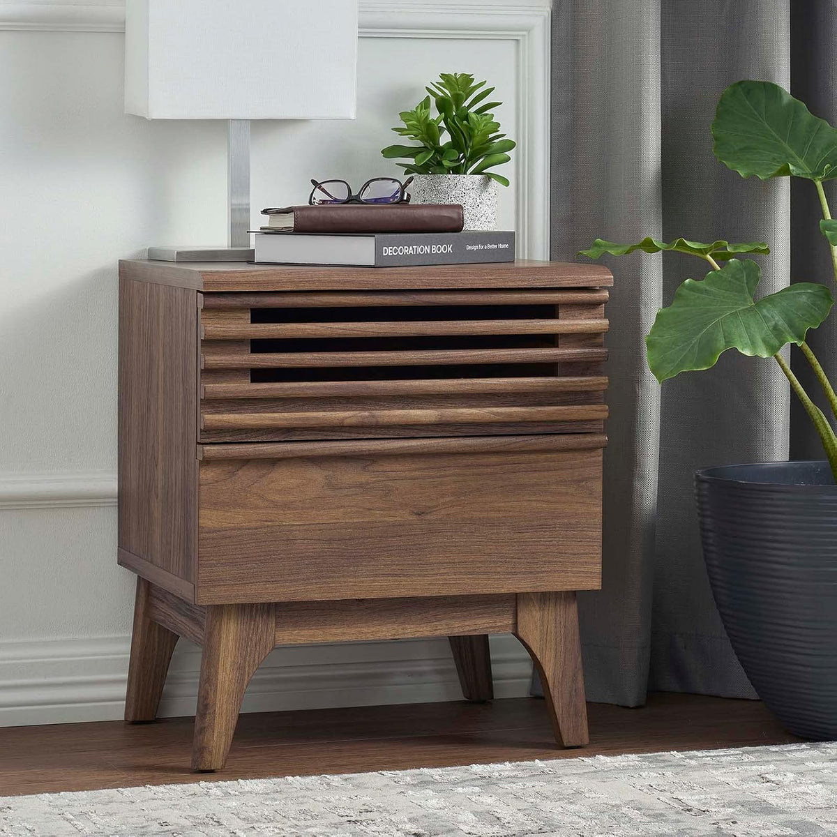 Modway Render Mid-Century Modern, Nightstand, Walnut