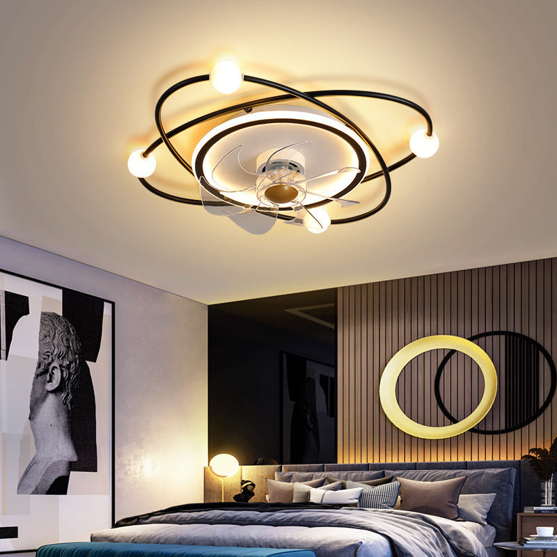 Fontaine Collection | Sculptural Atomic-Era Invisible Ceiling Fan - showcasing full sculptural form and curated finish in a Mid-Century Modern living room setting.