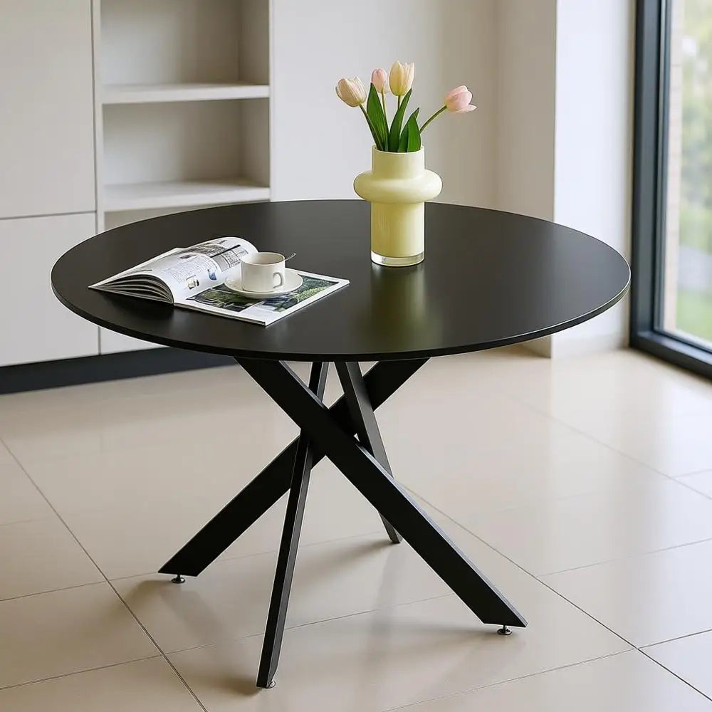 Ellington Collection | Circular Atomic-Era Walnut Dining Table - featuring close-up joinery and artisanal finish quality in a Mid-Century Modern dining room setting.