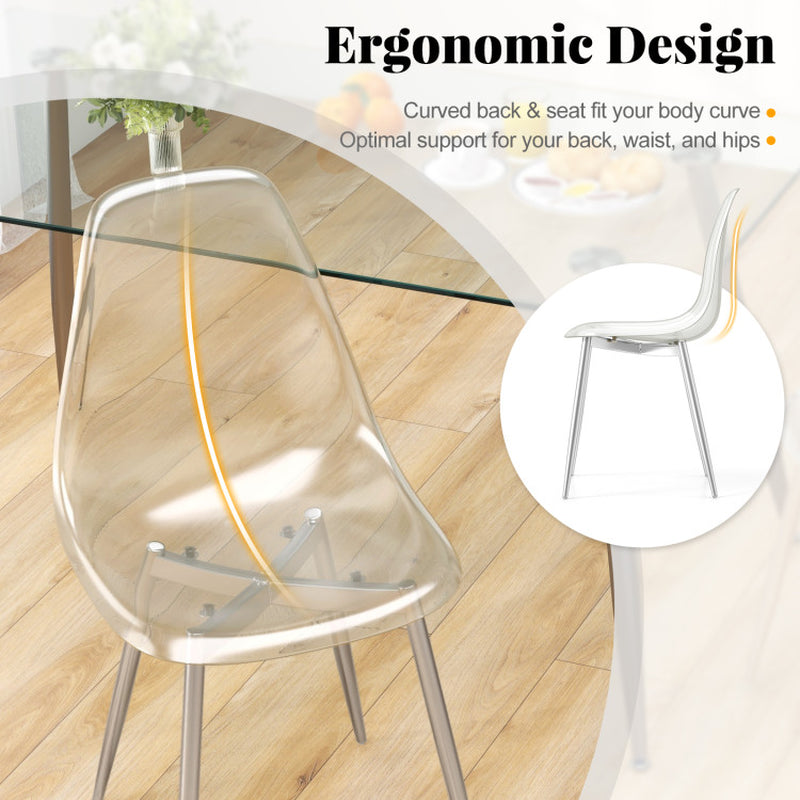 Set of 4 Dining Chairs Modern Plastic Shell Side Chair with Clear Seat and Wood Legs