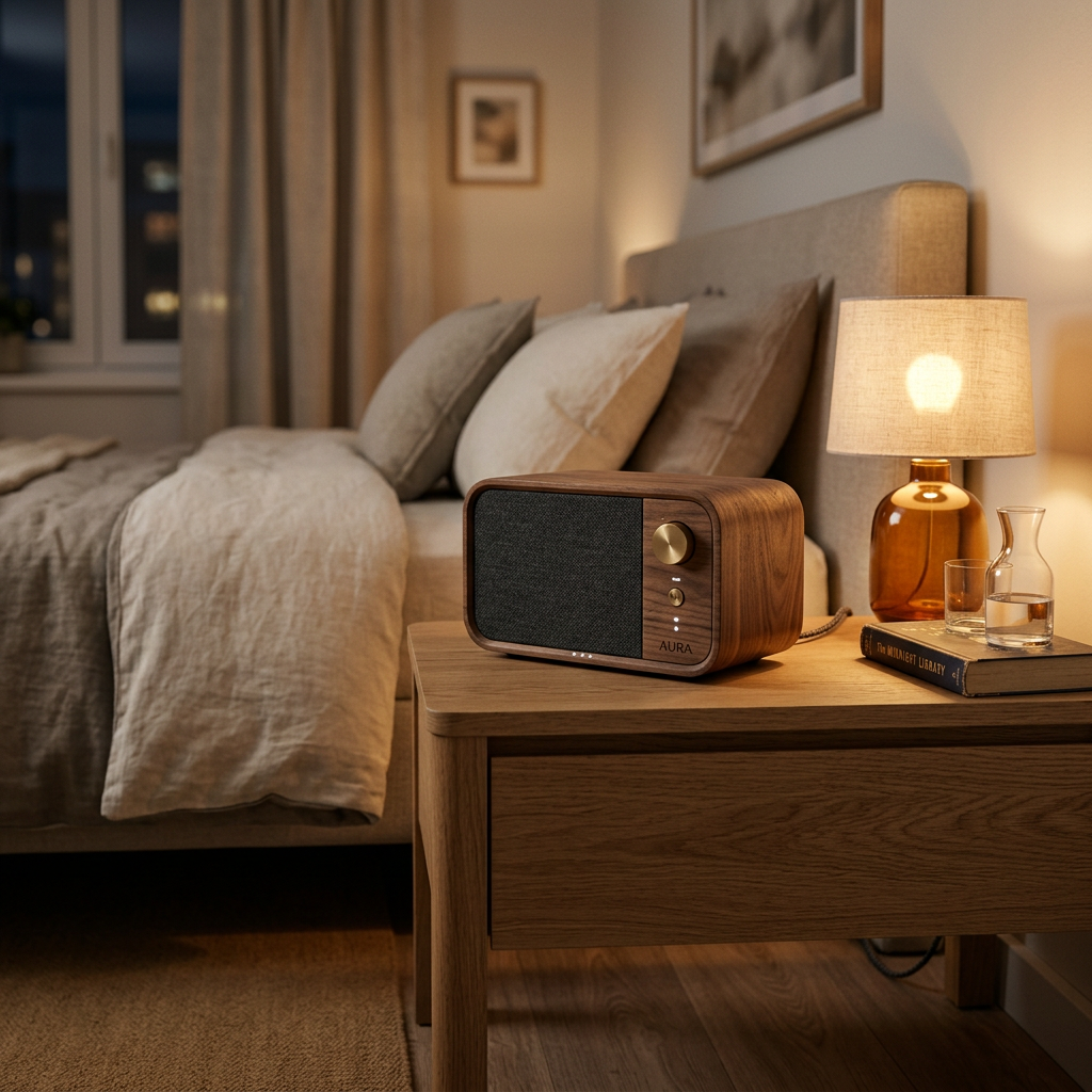 Compact Walnut & Charcoal Wireless Speaker | Astoria Collection - Sophisticated acoustic accent.
