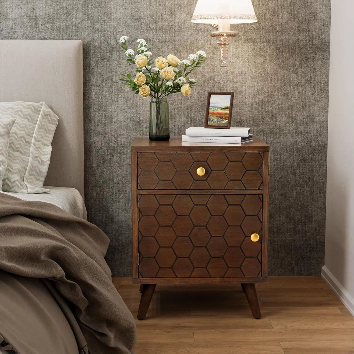 The Belmont Honeycomb Walnut End Table