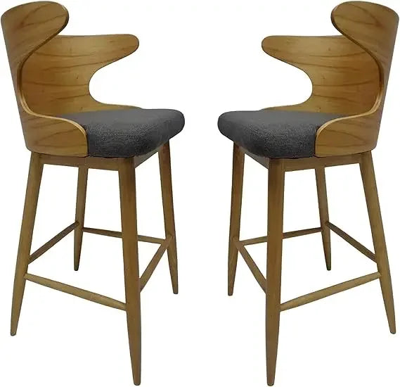Meridian Collection | Steel-Framed Atomic-Era Charcoal & Steel Barstool Set - featuring close-up joinery and artisanal finish quality in a Mid-Century Modern dining room setting.