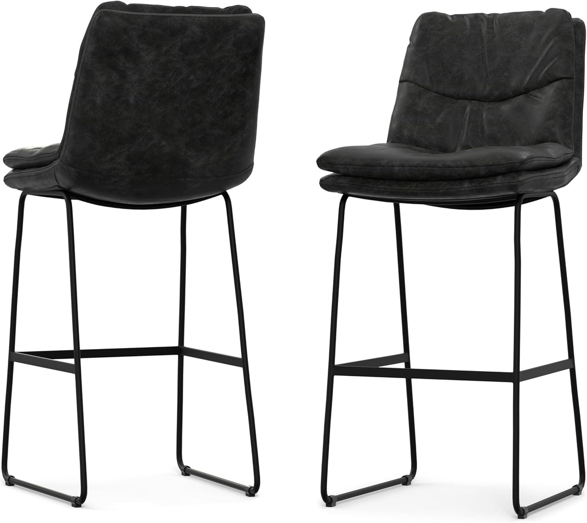 SIMPLIHOME Raya 24" Seat Height Vegan Leather Counter Stool (Set of 2) | Aqua Blue, Mid-Century Counter Stools with Curved Backrest and Footrest; Upholstered Kitchen or Bar Seating.