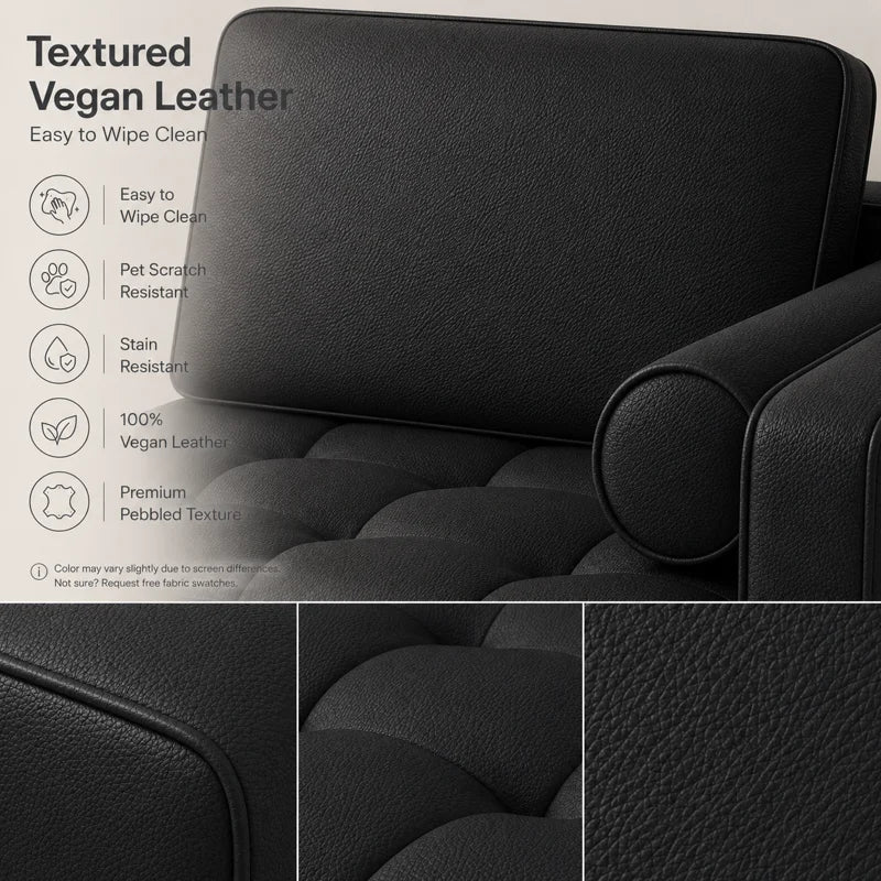 Bridgeview Leather Mid Century Modern Upholstered Square Arm Sofa or Loveseat