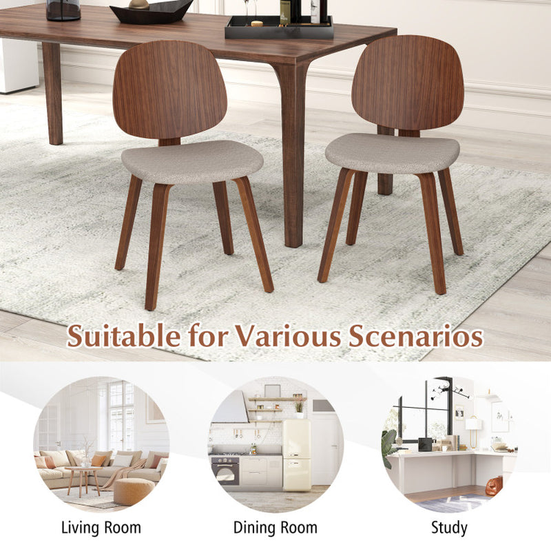 Wooden Dining Chair Set of 2 with Bentwood Frame and Padded Seat