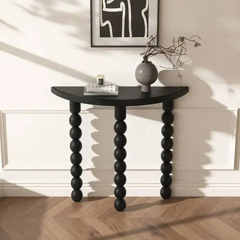 Fontaine Collection | Hairpin-Legged Display Walnut Console - featuring close-up joinery and artisanal finish quality in a Mid-Century Modern entryway setting.
