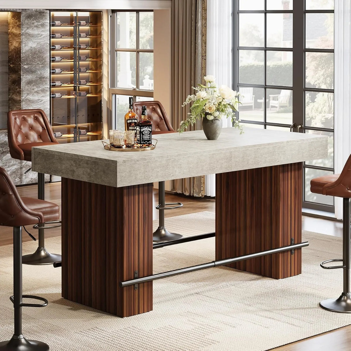 The Fontaine Steel & Walnut Bar Table