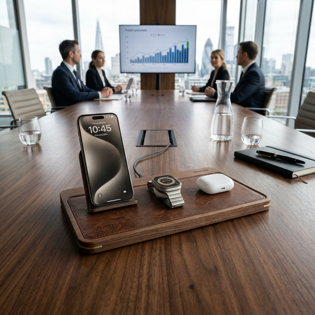 Leather & Walnut Base Station | Nomad Heritage Edition - Boardroom-grade luxury.