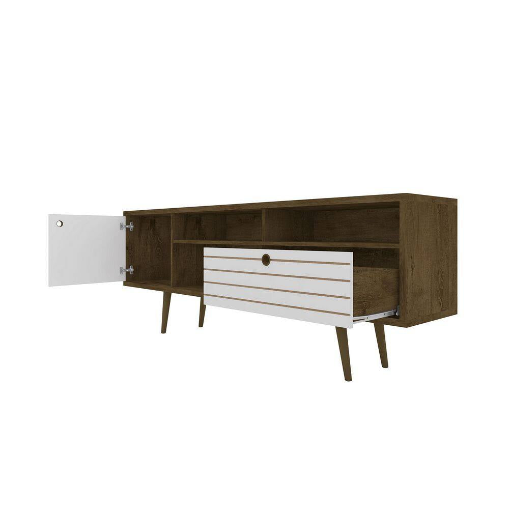 Liberty 70.86 In. Rustic Brown and White TV Stand Fits Tvs up to 65 In. with Storage Doors and Cable Management