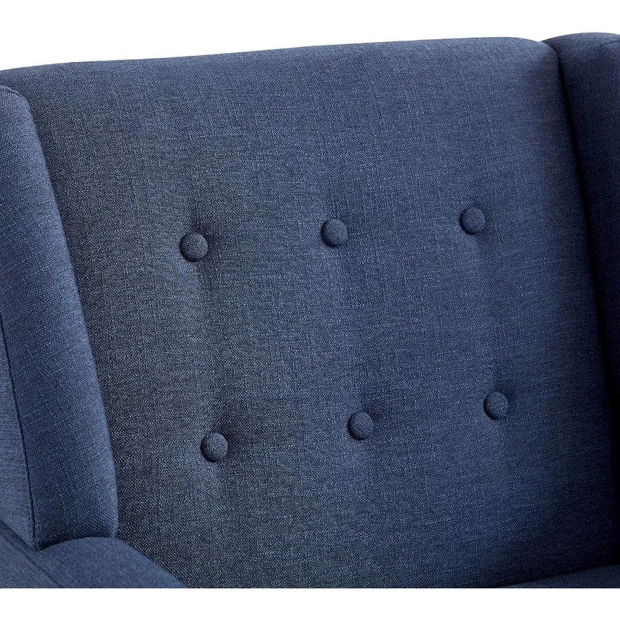 Fontaine Collection | Sculptural Atomic-Era Linen Tufted Accent Chair - showcasing full sculptural form and curated finish in a Mid-Century Modern living room setting.