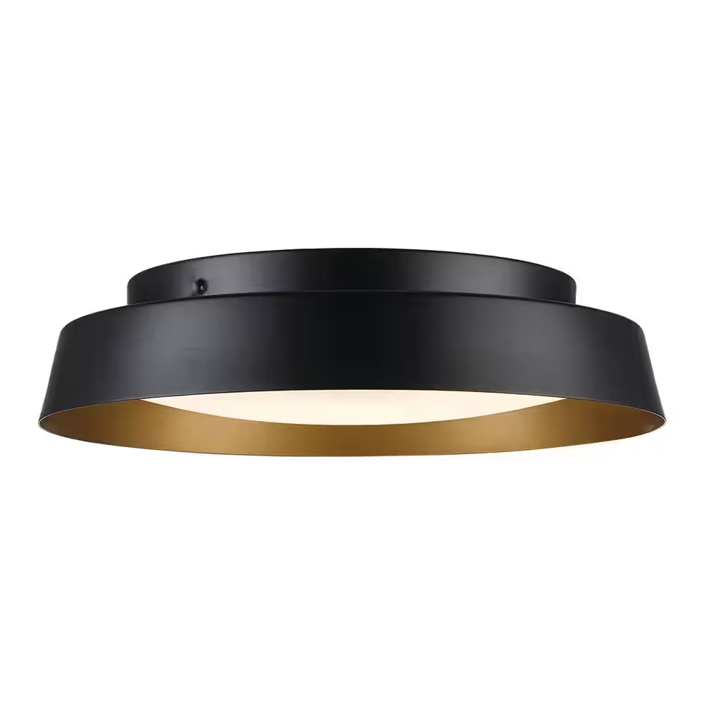 13 In. Black and Gold Integrated LED Flush Mount Ceiling Light with Frosted Glass