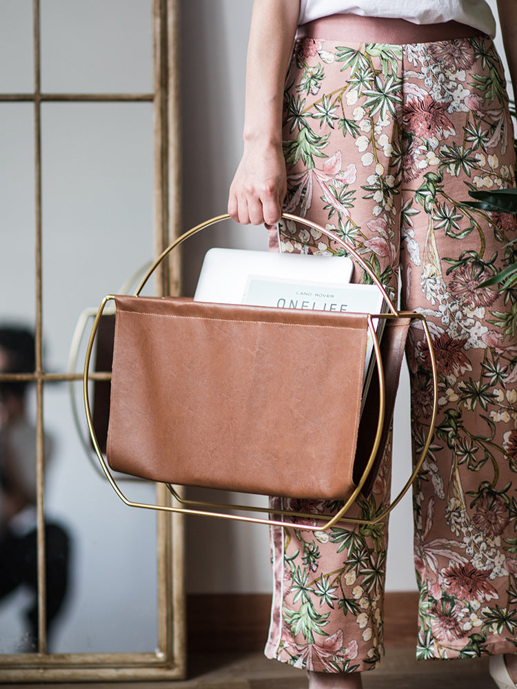 The Elegant Leather and Metal Magazine Rack