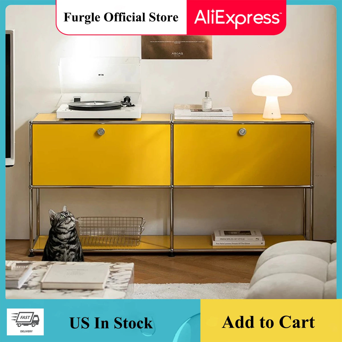 Modern Modular Metal Storage Cabinet Freestanding Sideboard Display Organizer for Living Room Bedroom Entryway Home Furniture