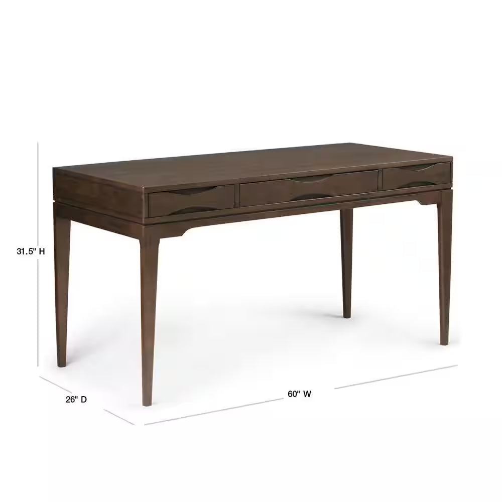 Harper Solid Hardwood Mid-Century Modern 60 In. Wide Writing Office Desk in Walnut Brown
