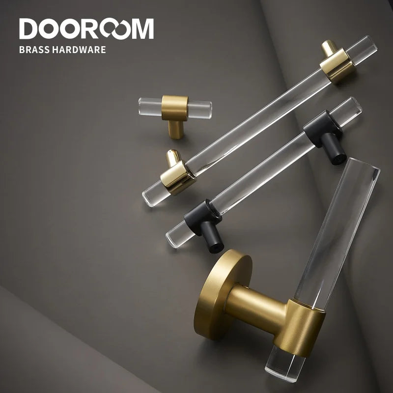 Brass Acrylic Furniture Handles Modern Fashionable Long Pulls Cupboard Wardrobe Dresser Shoe Box Drawer Cabinet Knobs