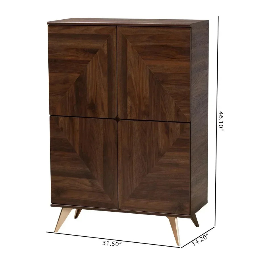 Dresden Collection | Atomic-Era Cabinet Walnut Shoe Cabinet - showcasing full sculptural form and curated finish in a Mid-Century Modern living room setting.
