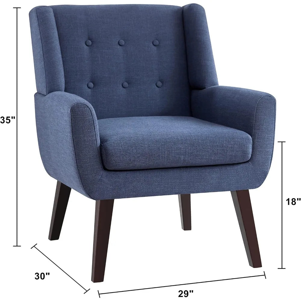 Fontaine Collection | Sculptural Atomic-Era Linen Tufted Accent Chair - featuring close-up joinery and artisanal finish quality in a Mid-Century Modern living room setting.