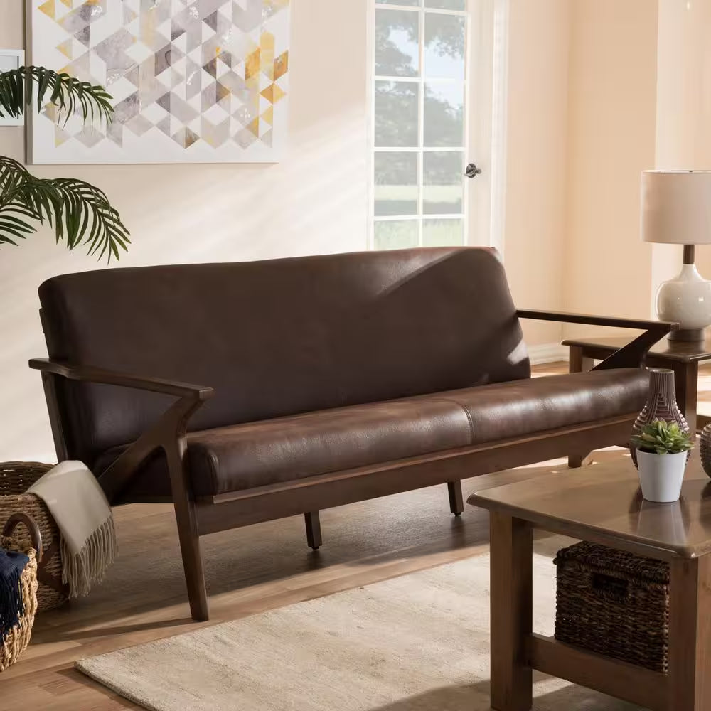 Bianca 72.1 In. Dark Brown Fabric 4-Seater Cabriole Sofa with Wood Frame