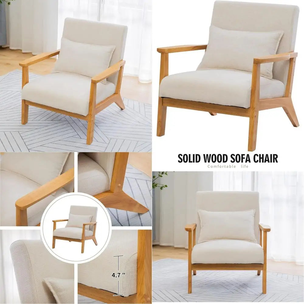 Ellington Collection | Geometric California Linen Armchair - styled from an alternate angle revealing dimensional depth in a Mid-Century Modern living room setting.